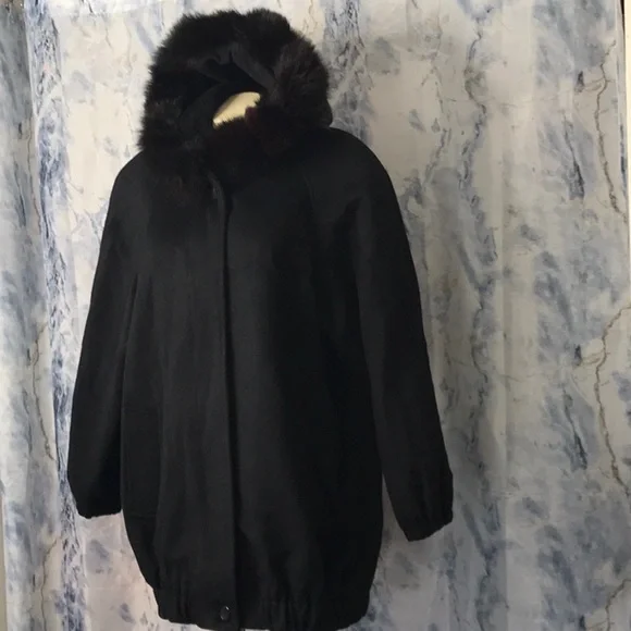 VTG Petite Sophisticates wool fox fur collar women's coat hood Made in USA - Picture 3 of 13